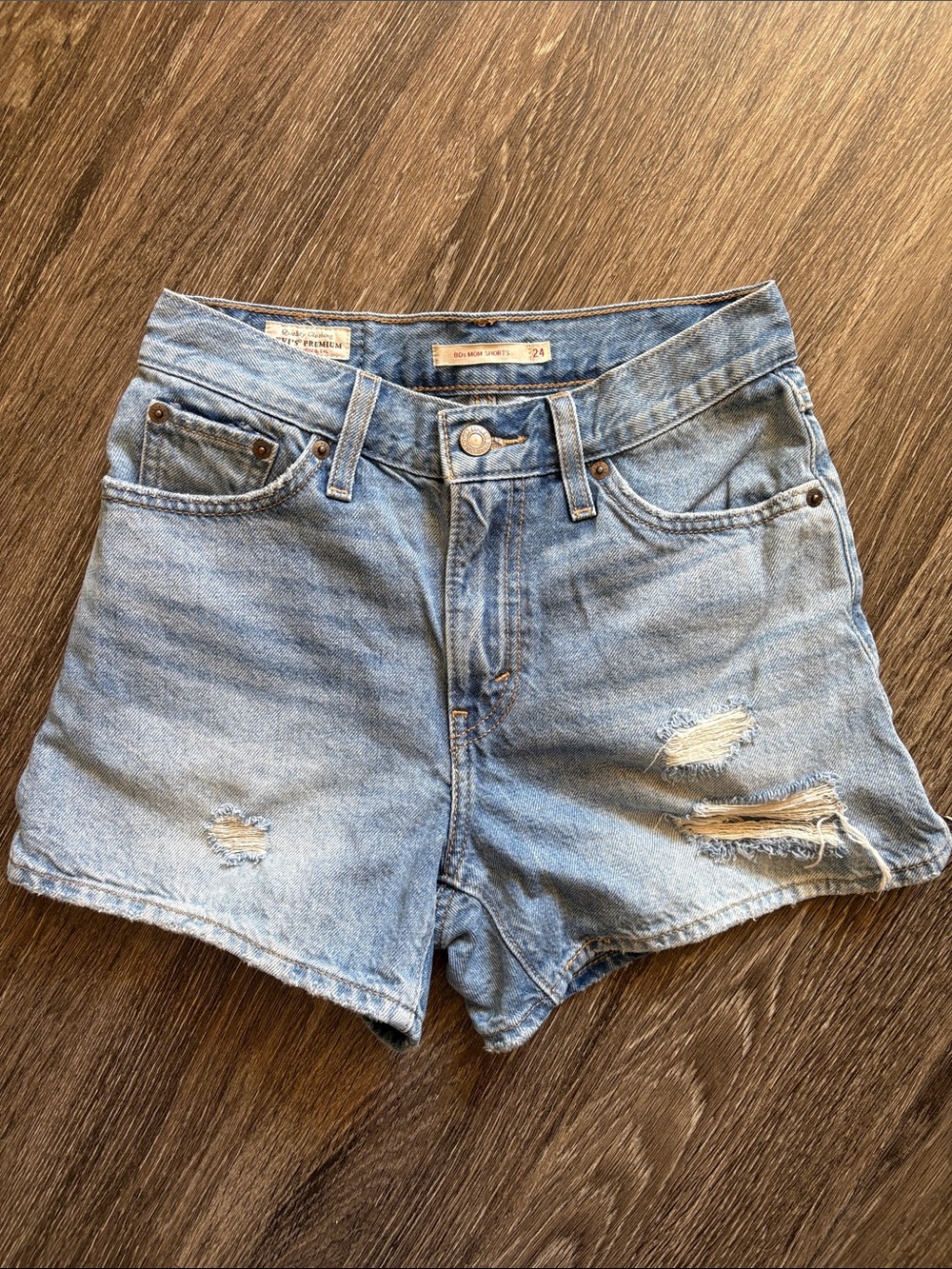 Levi’s Light Wash Distressed 80s Mom Shorts